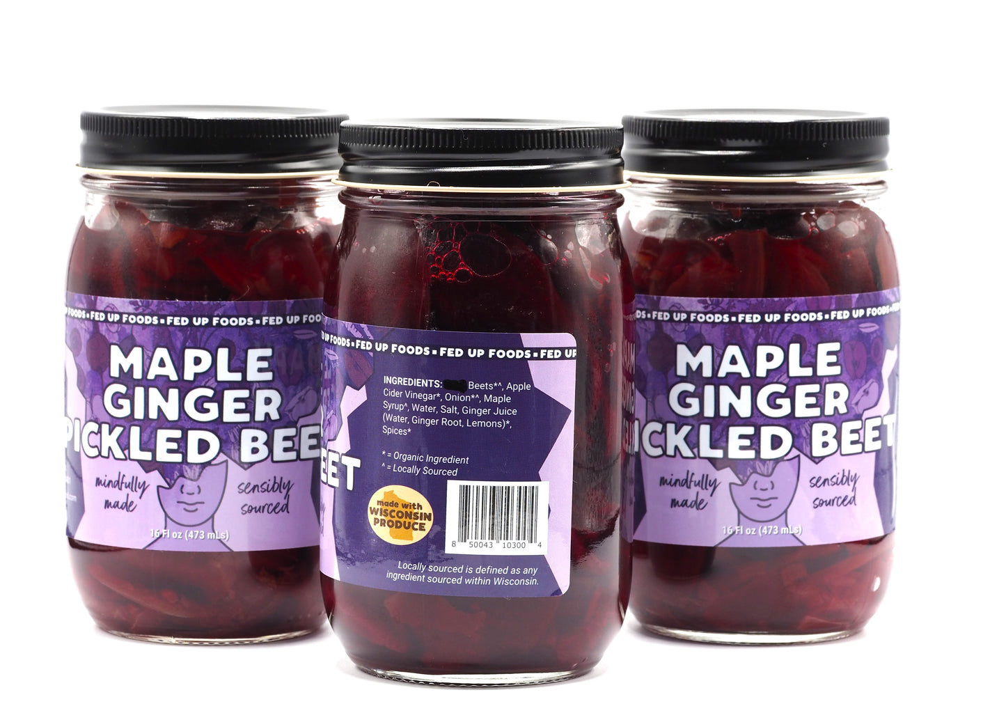 Fed Up Foods Maple Ginger Pickled Beet in a 3 pack. Wisconsin organic beets