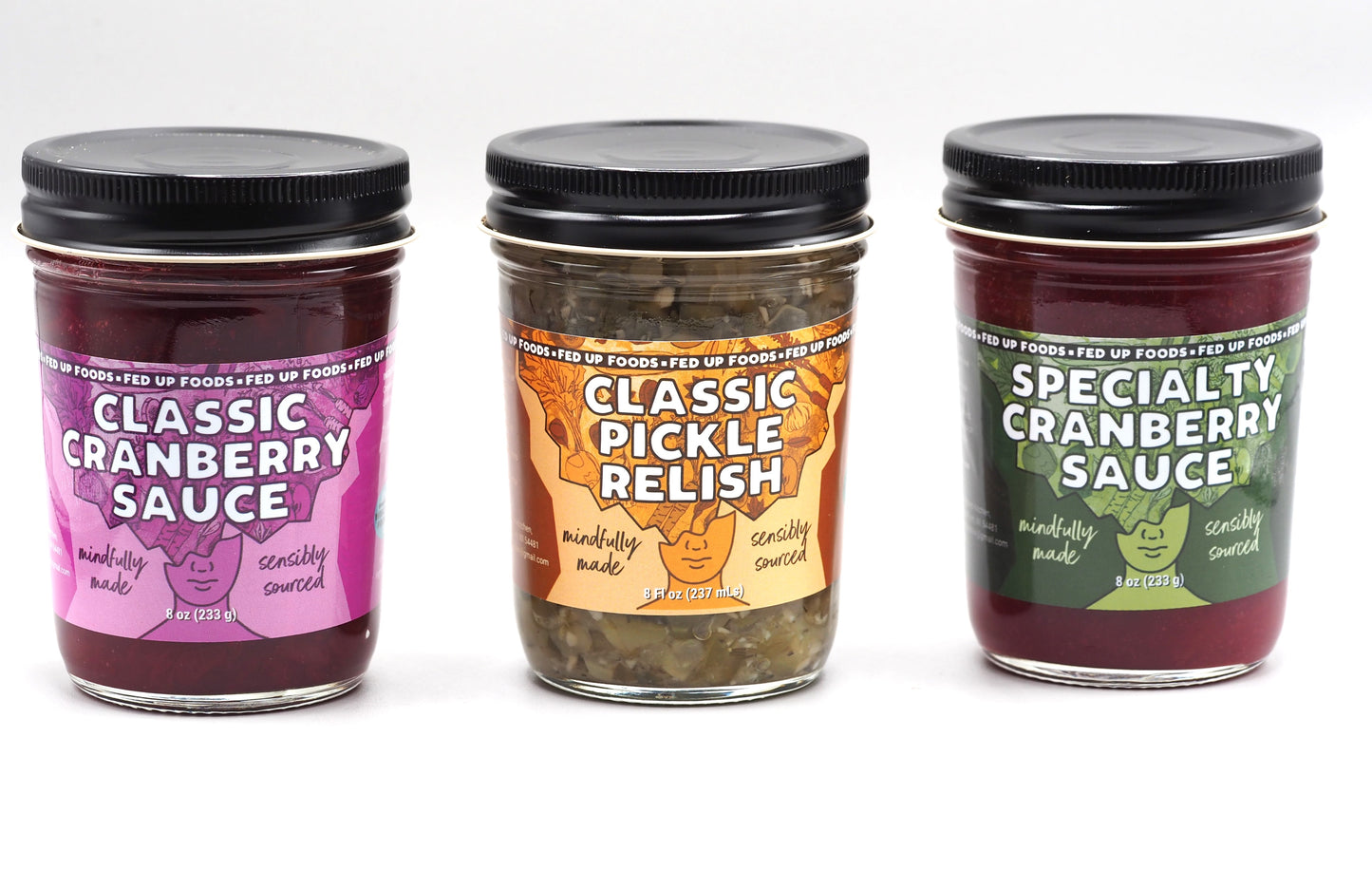 Fed Up Foods variety pack 3 pack 8 oz jars classic cranberry sauce dill pickle relish specialty cranberry sauce