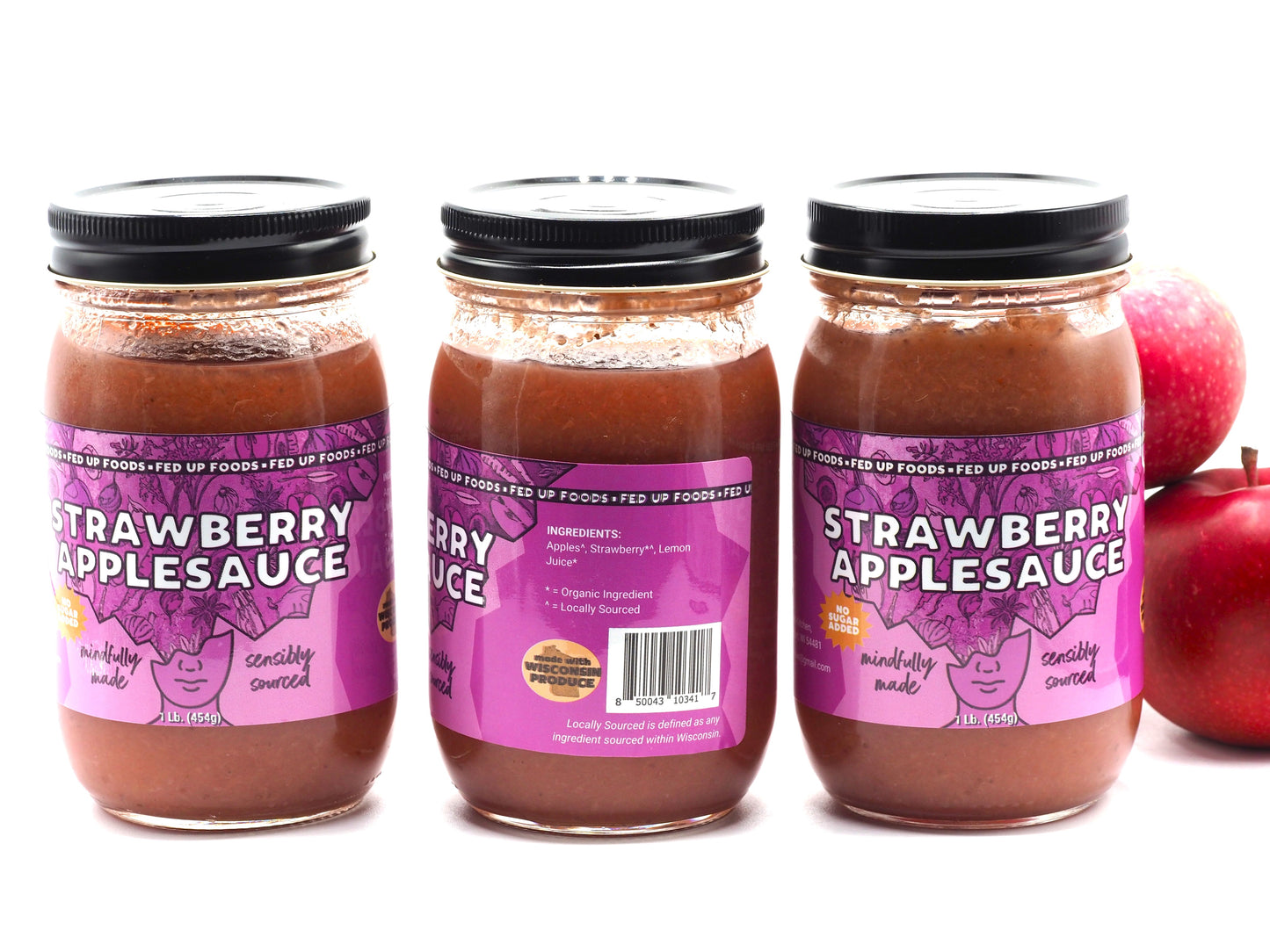 Fed Up Foods Strawberry Applesauce 3 pack wisconsin produce organic ingredients