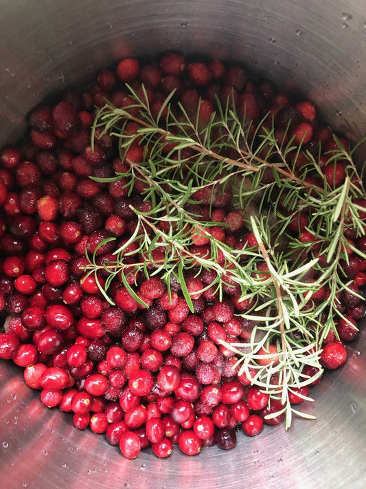 Fed Up Foods Cranberry Sauce in the making! Specialty is made with Rosemarry and Honey.