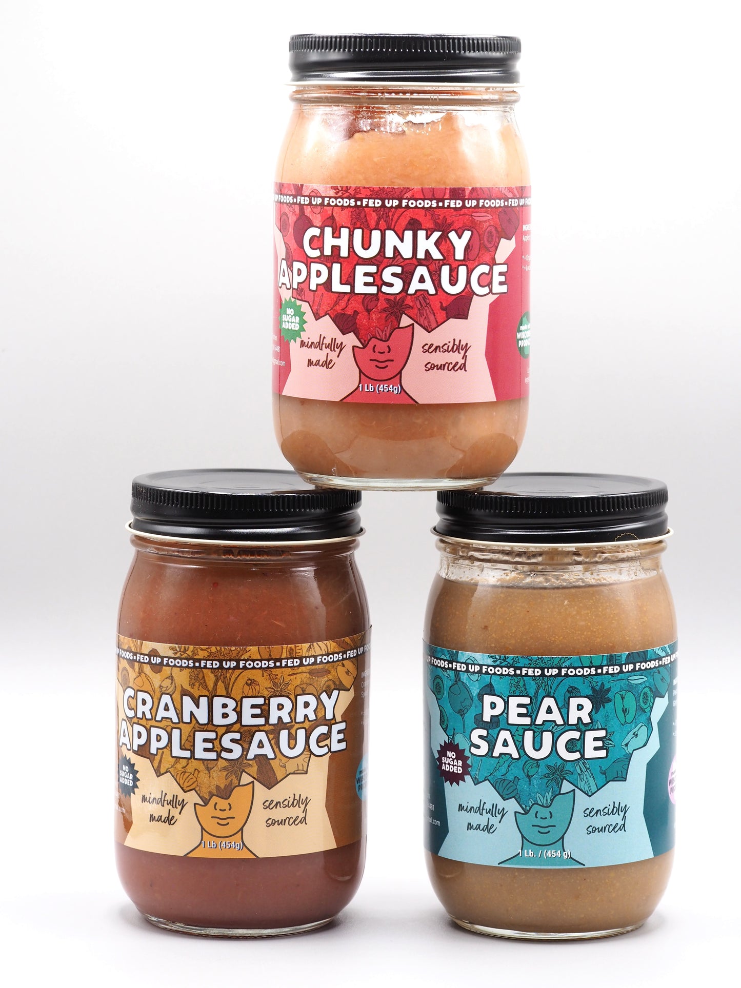 Fed Up Foods Chunky Applesauce Cranberry Applesauce and Pear Sauce in a 3 pack build your own variety pack