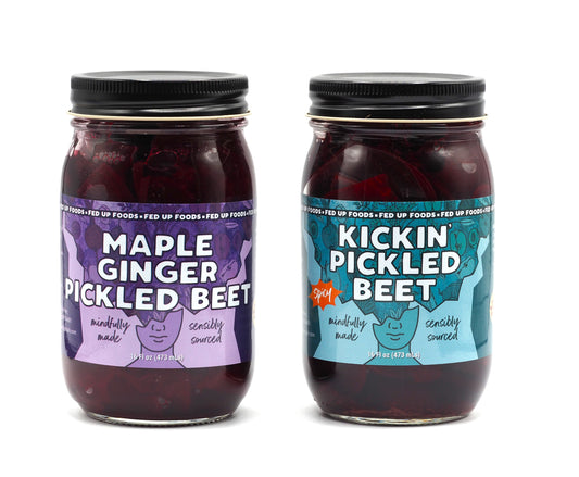 Fed Up Foods Kickin' Pickled Beet and Maple Ginger Pickled Beet in a 2 pack variety pack