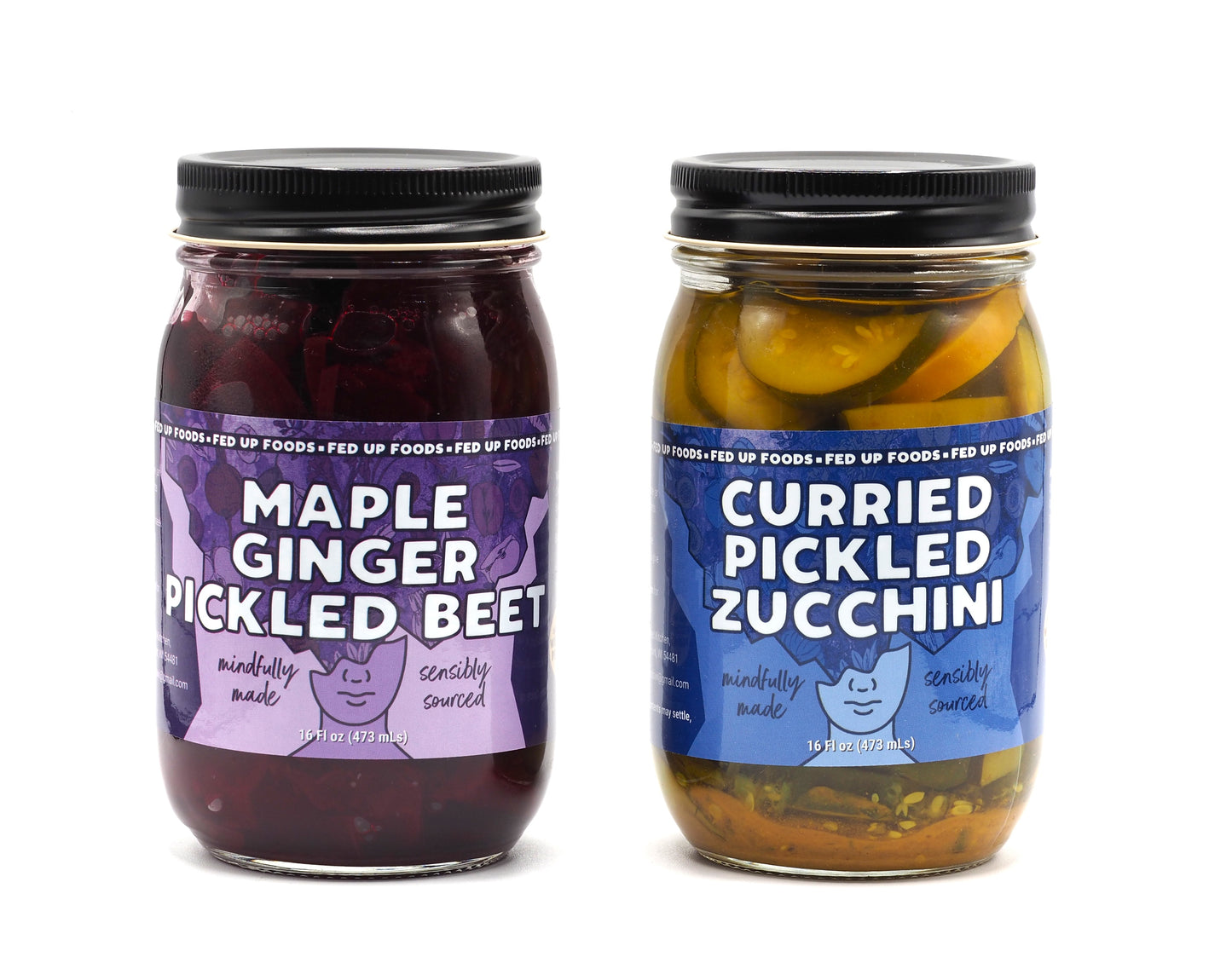 Fed Up Foods Maple Ginger Pickled Beet and Curried Pickled Zucchini in a 2 pack variety pack