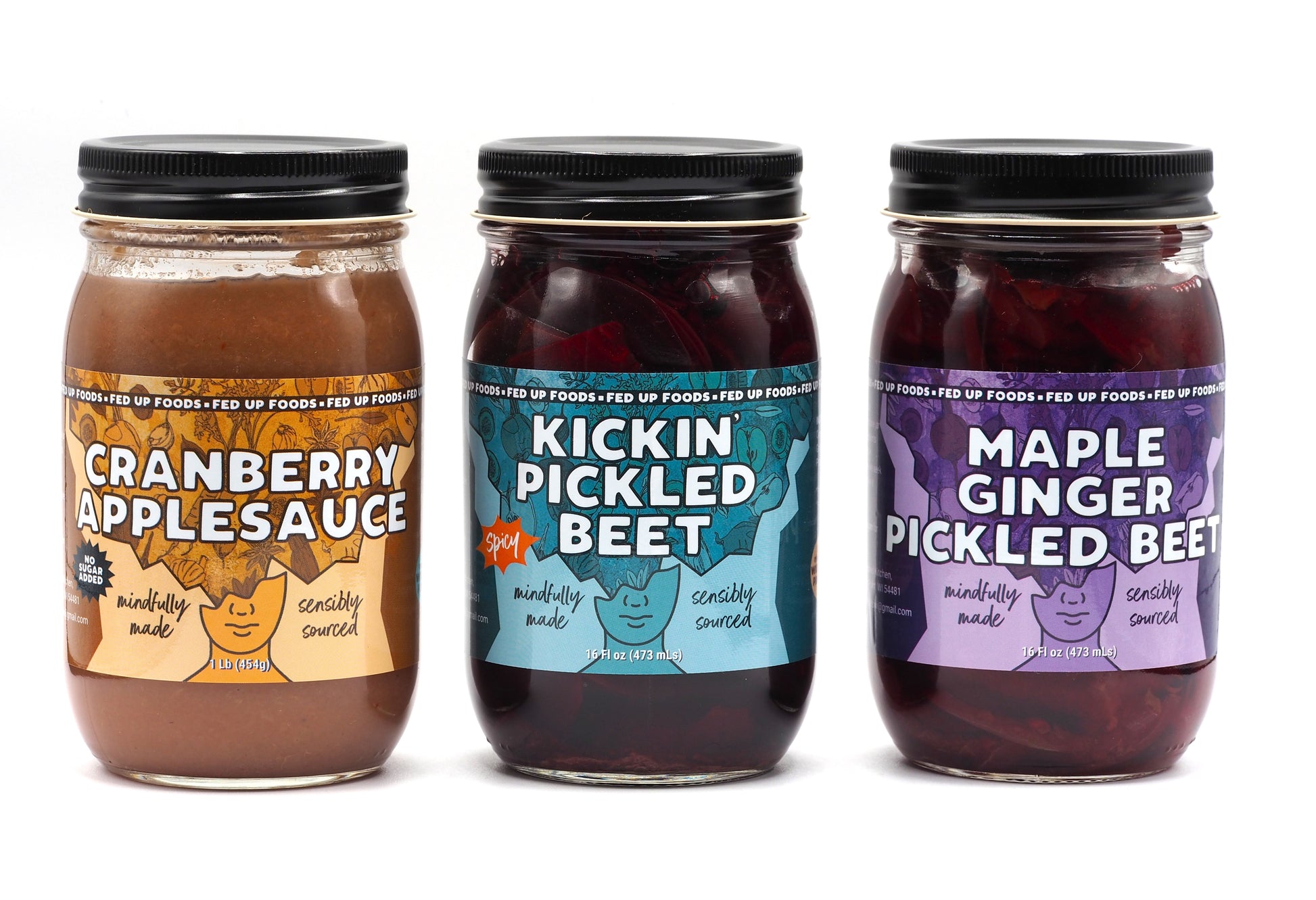 Fed Up Foods Cranberry Applesauce Kickin pickled beet and maple ginger pickled beet in a 3 pack variety pack