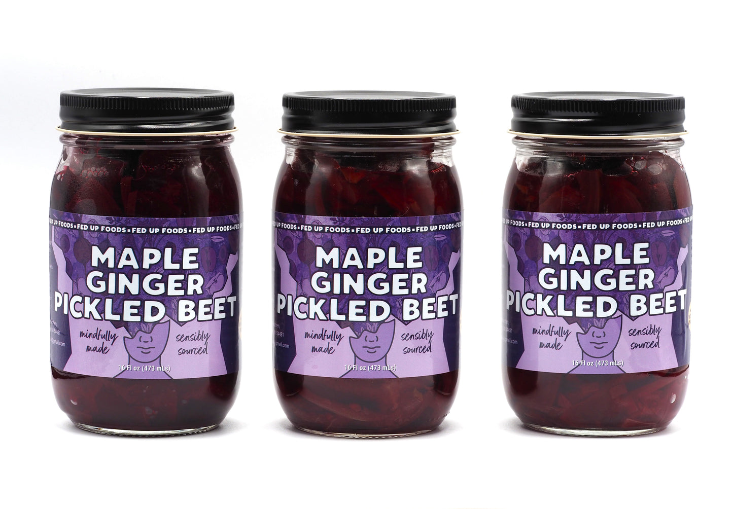 Fed Up Foods Maple Ginger Pickled Beet in a 3 pack. Wisconsin organic beets 
