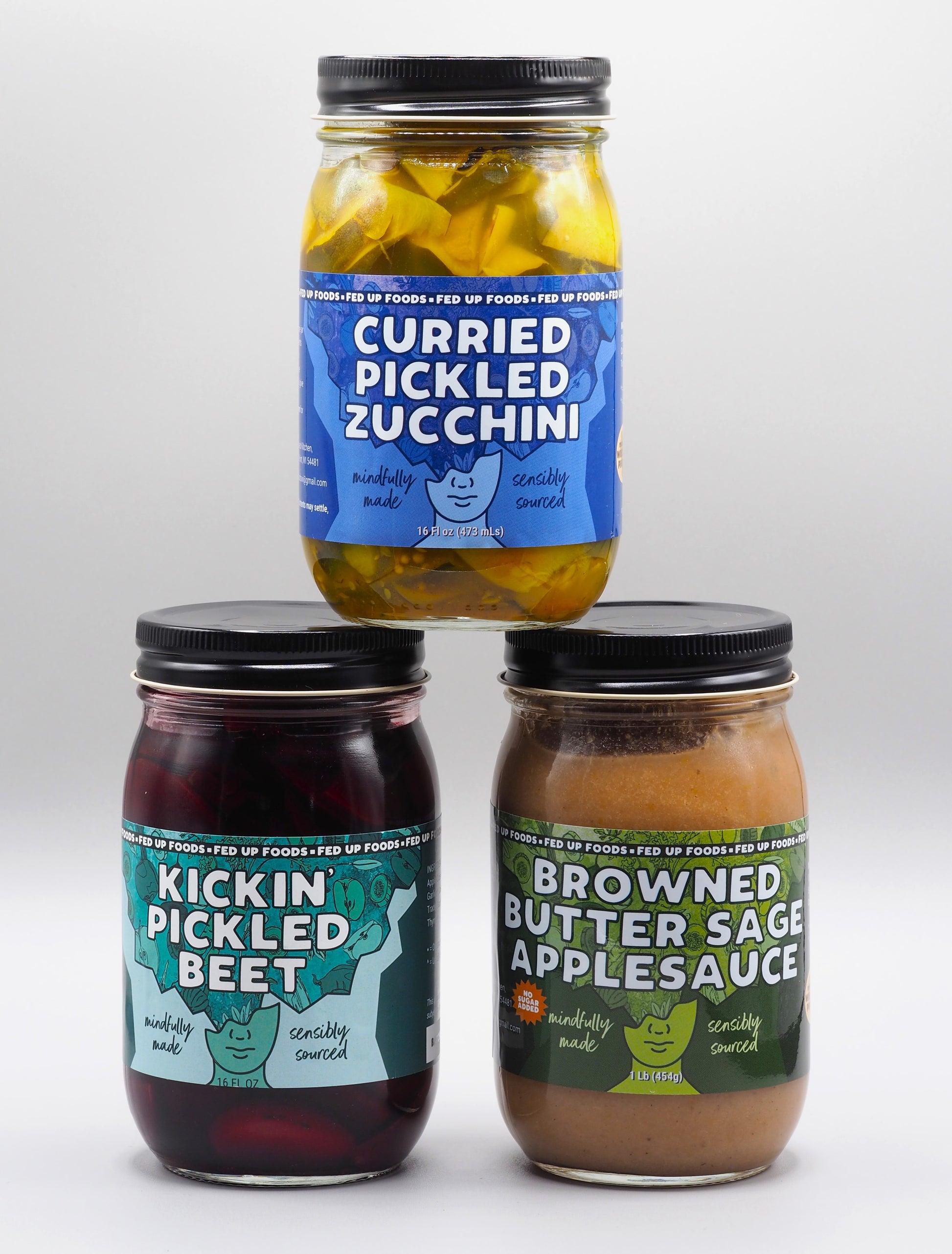 Fed Up Foods Curried Pickled Zucchini kickin pickled beet and browned butter sage applesauce in a 3 pack variety pack