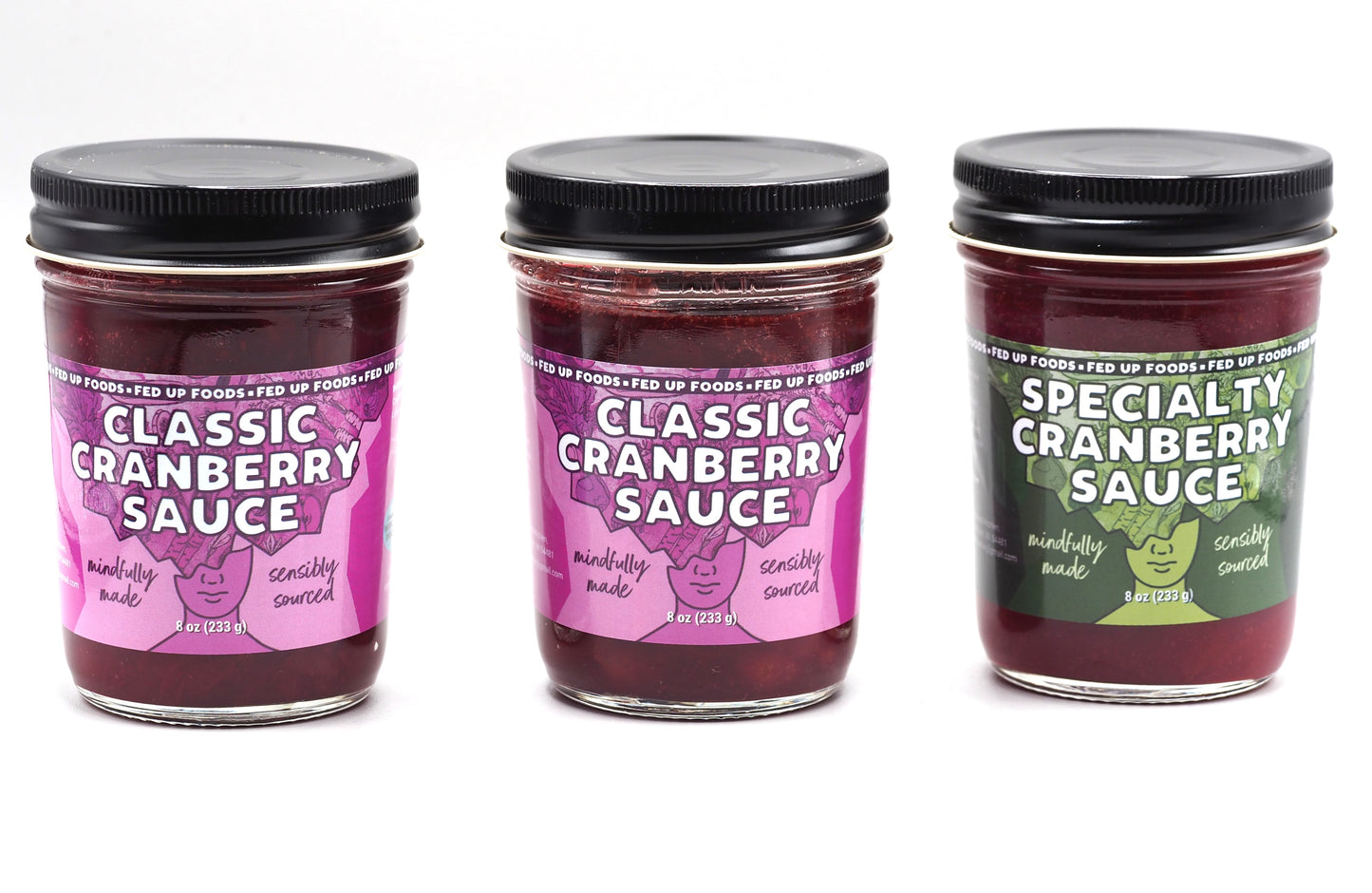 Fed Up Foods variety pack 3 pack 8 oz jars classic cranberry sauce dill pickle relish specialty cranberry sauce