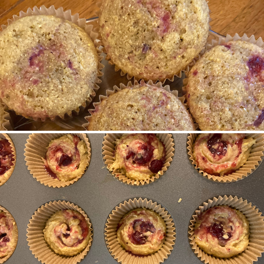 Cornbread and Cranberry Sauce Swirl muffins made with Fed Up Foods Cranberry Sauce